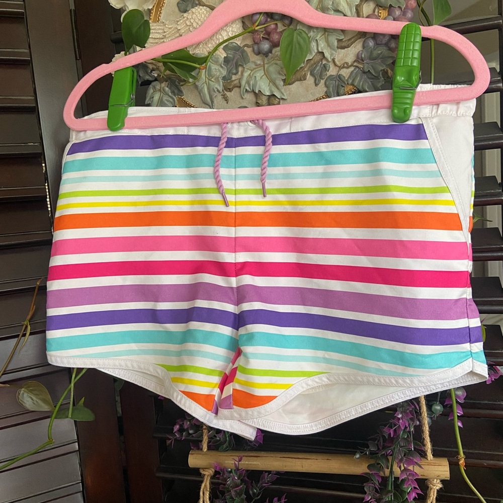 Lands End striped swim trunks lined shorts w/elastic waist & drawstring